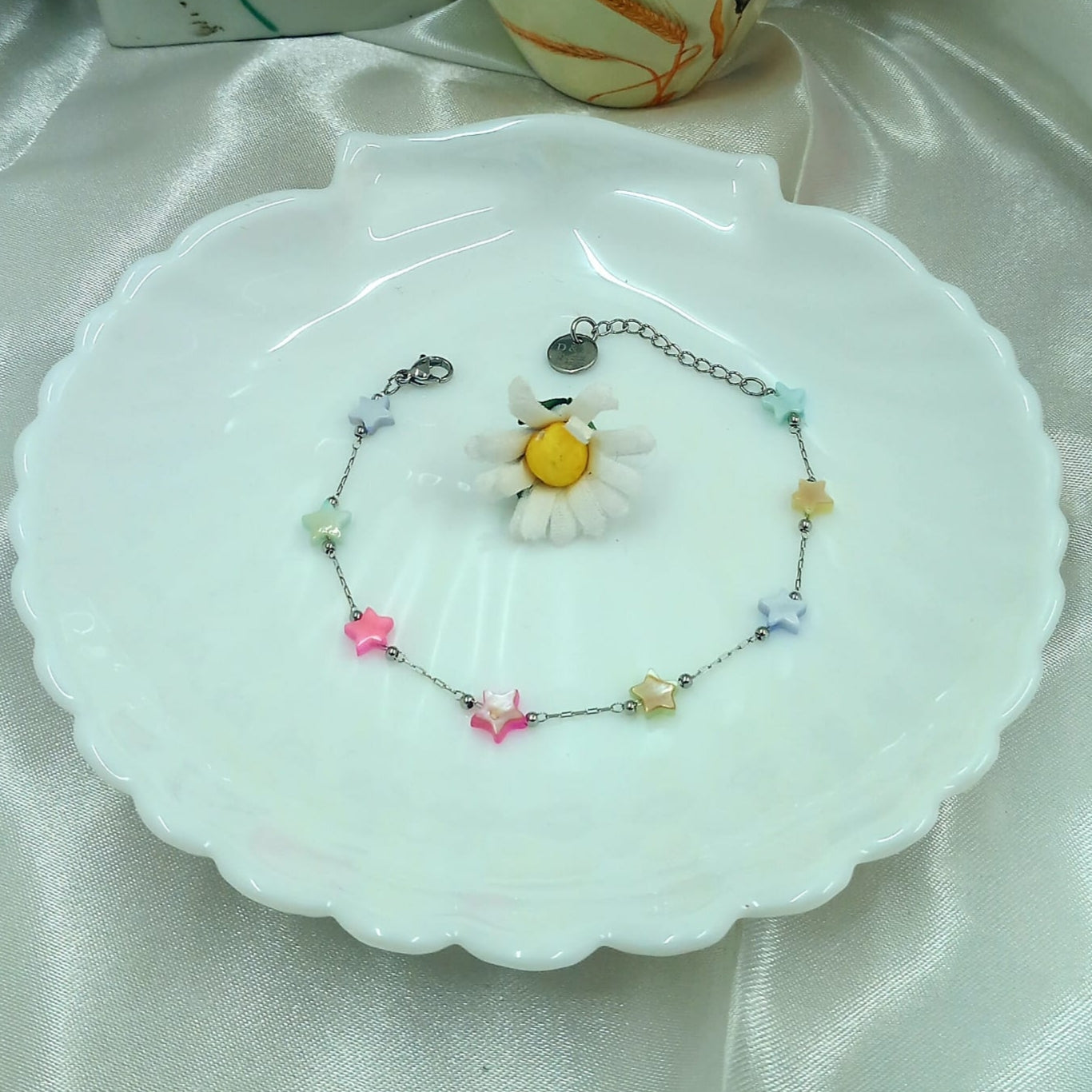 Bracciale Acciaio con stelline di madreperla