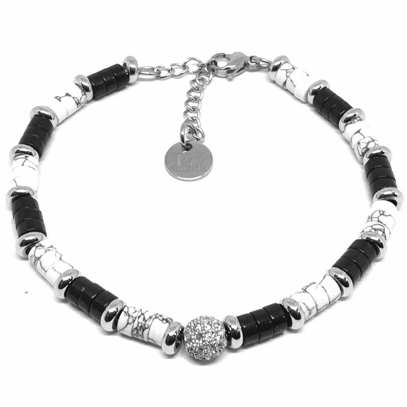 Bracciale con pietre naturali e sfera con strass