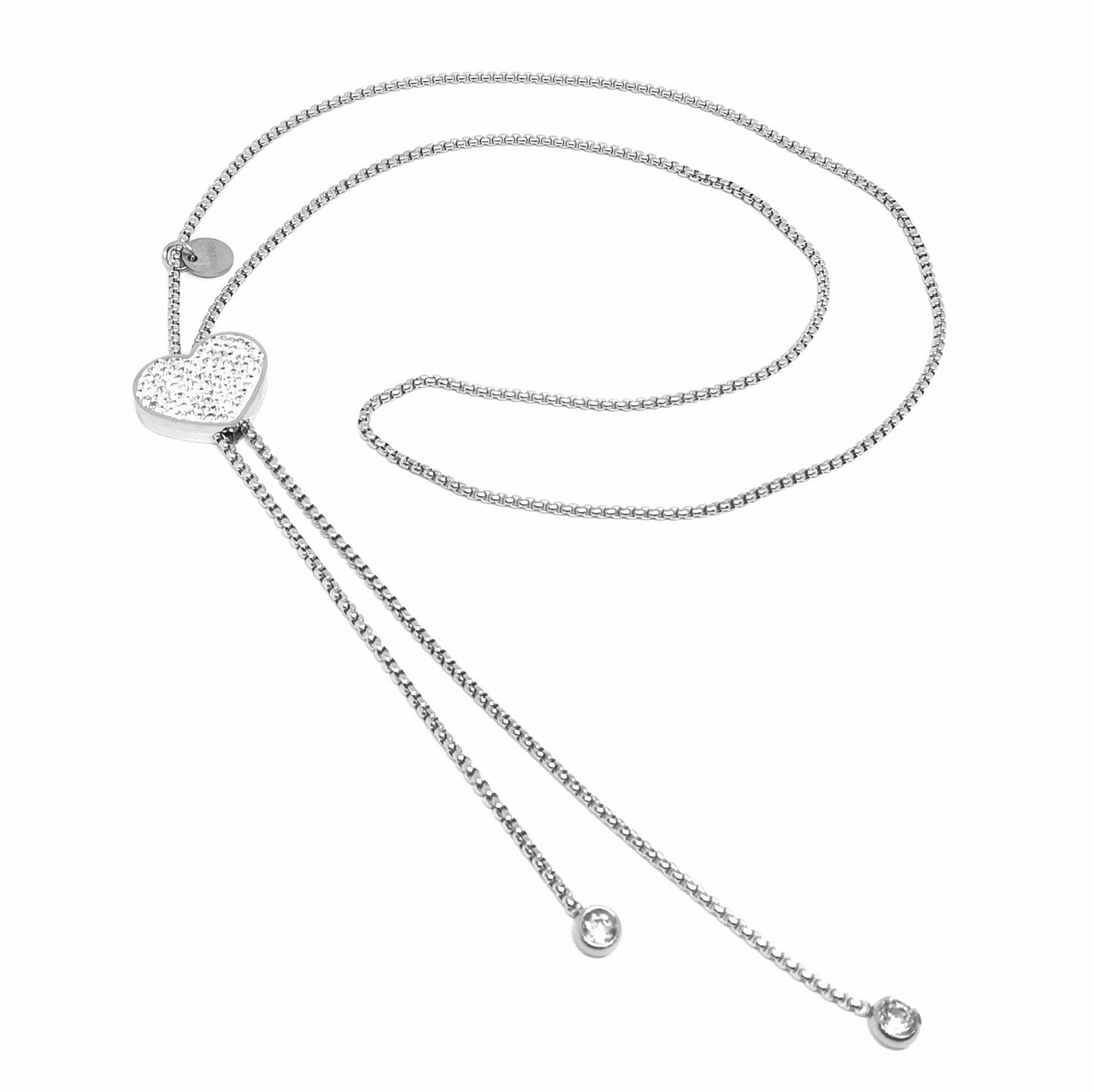 Collana saliscendi in acciaio con cuore e brillantini