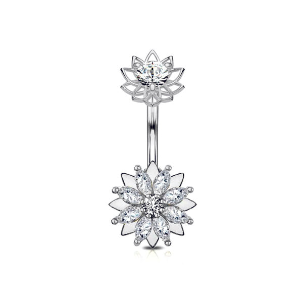 Piercing ombelico con doppia Ninfea e strass