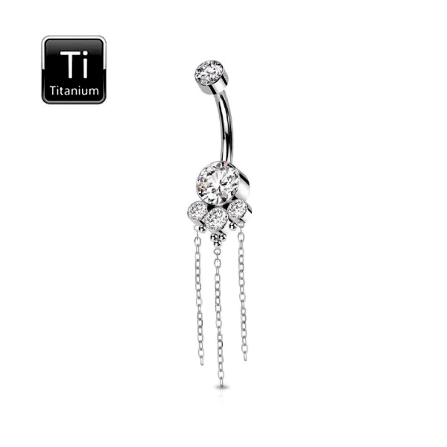 Piercing ombelico in titanio con pietre e catenine