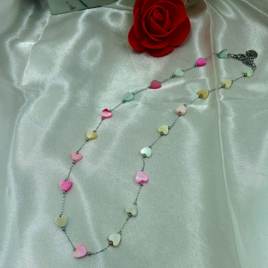 Collana acciaio 316L con cuoricini madreperla