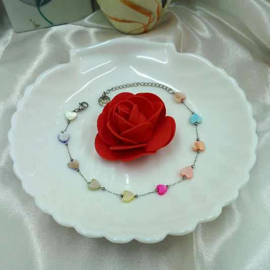 Cavigliera Acciaio con cuori di madreperla