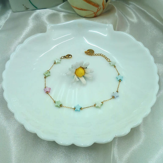 Bracciale Acciaio con stelline di madreperla