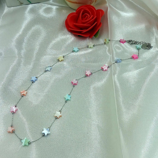 Collana acciaio 316L con stelline madreperla