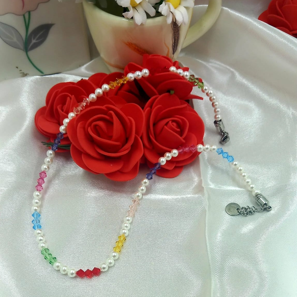 Collana perle Maiorca e Swarovski colorati