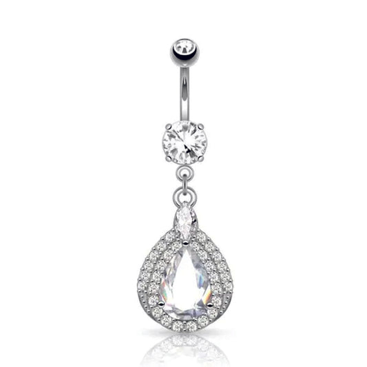 Piercing ombelico con pendente a goccia e pietra